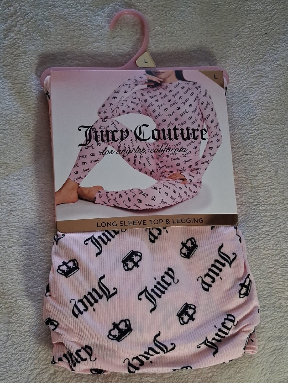Juicy Couture Pink Logo Ribbed Lounge Top & Leggings Set SIZE LG NWT!